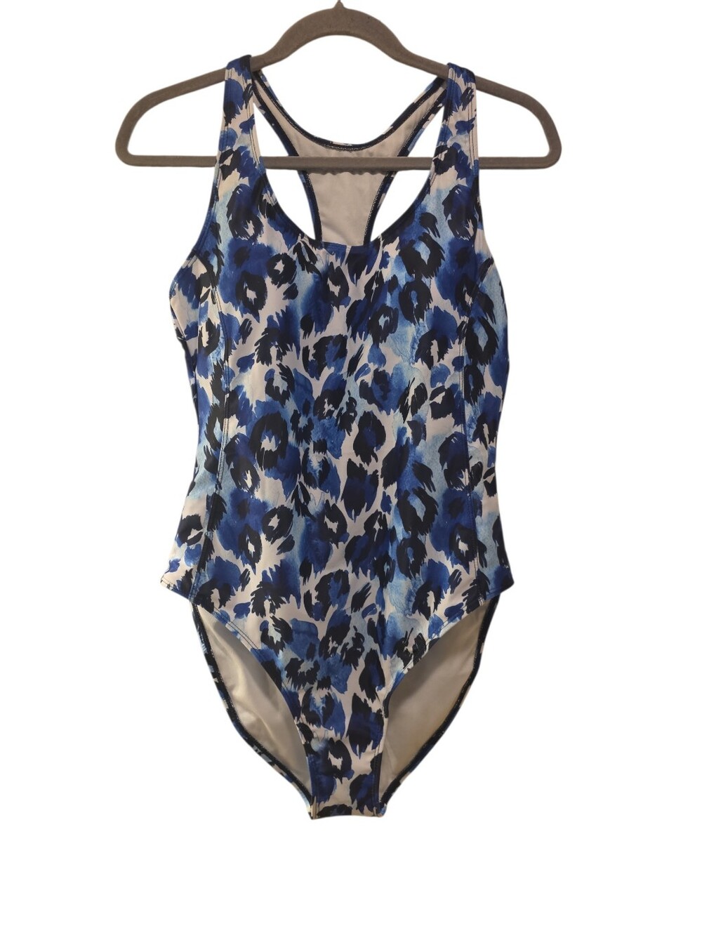 Nicole Miller, NWT, 1 Piece Bathing Suit W/Racer Back, Aqua Cheetah Print, Wom L
